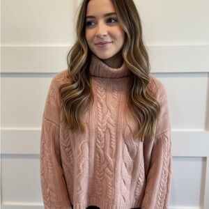 fab'rik Blush Cable Knit Turtleneck Sweater